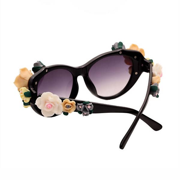 Black/Gradient Grey Baroque Sunglasses with Flowers on Frame