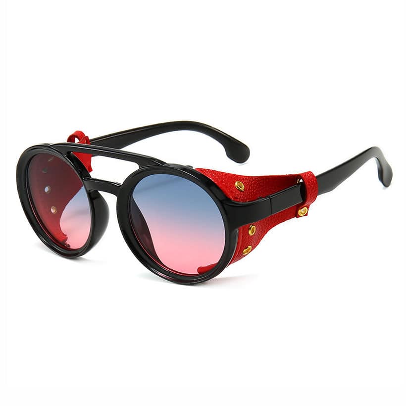 Vintage Steampunk Round Sunglasses with Leather Side Shields